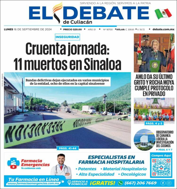 Portada de El Debate de Culiacán (México)