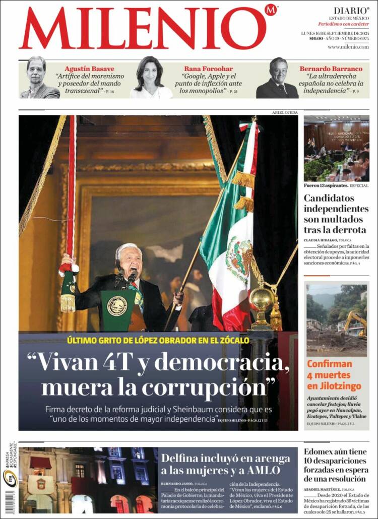 Portada de Milenio - Estado de México (México)