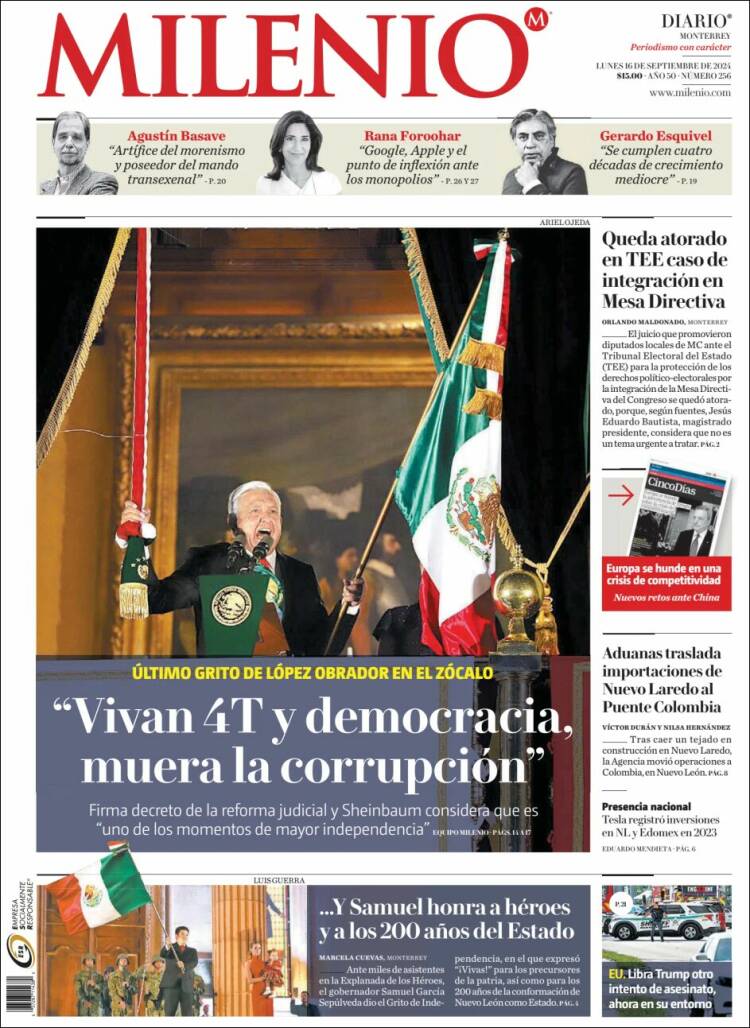 Portada de Milenio de Monterrey (México)