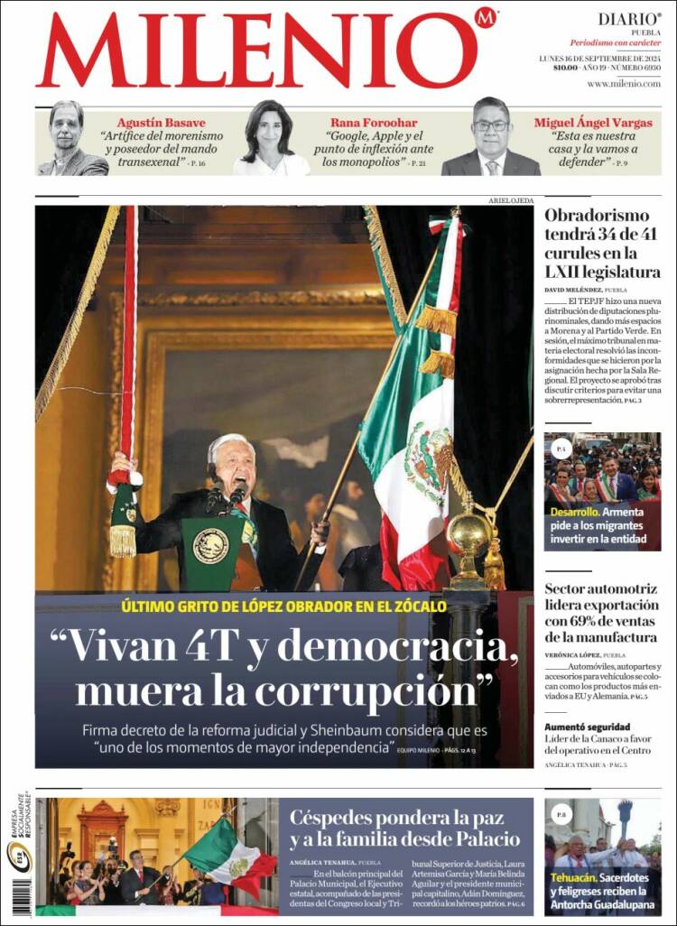 Portada de Milenio de Puebla (México)