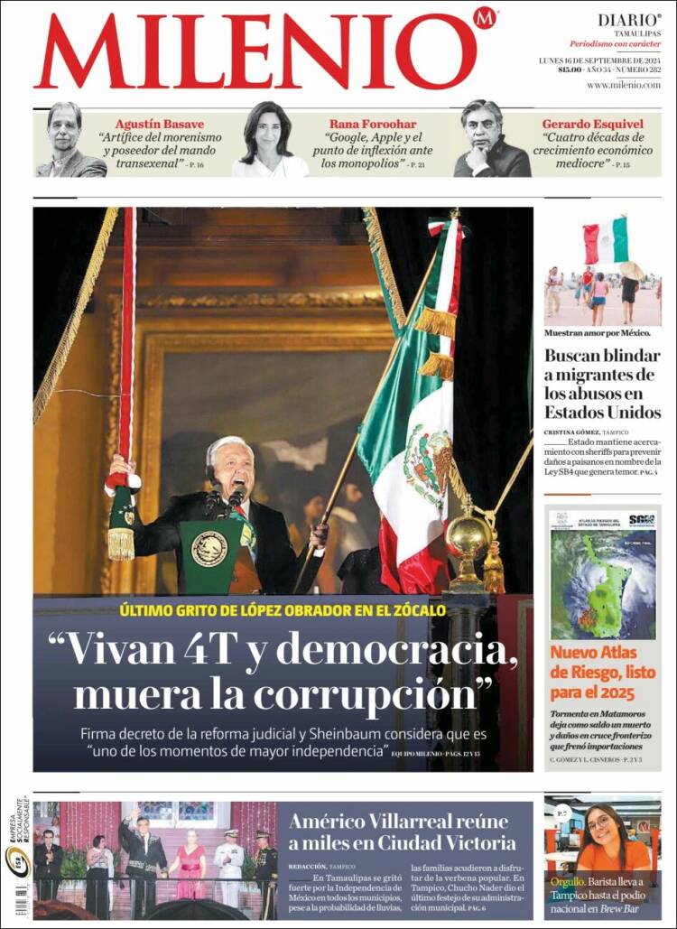Portada de Milenio - Tamaulipas (México)