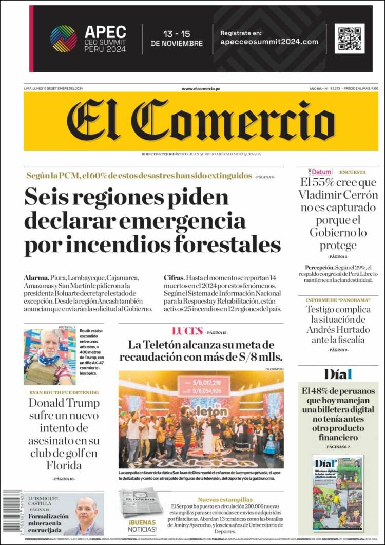 Portada de El Comercio (Per&uacute;)