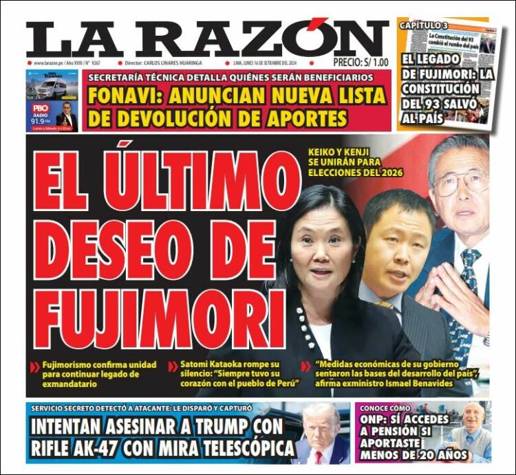 Portada de La Razón (Per&uacute;)