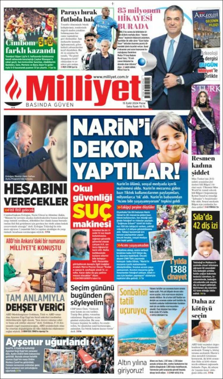 Portada de Milliyet (Turqu&iacute;a)