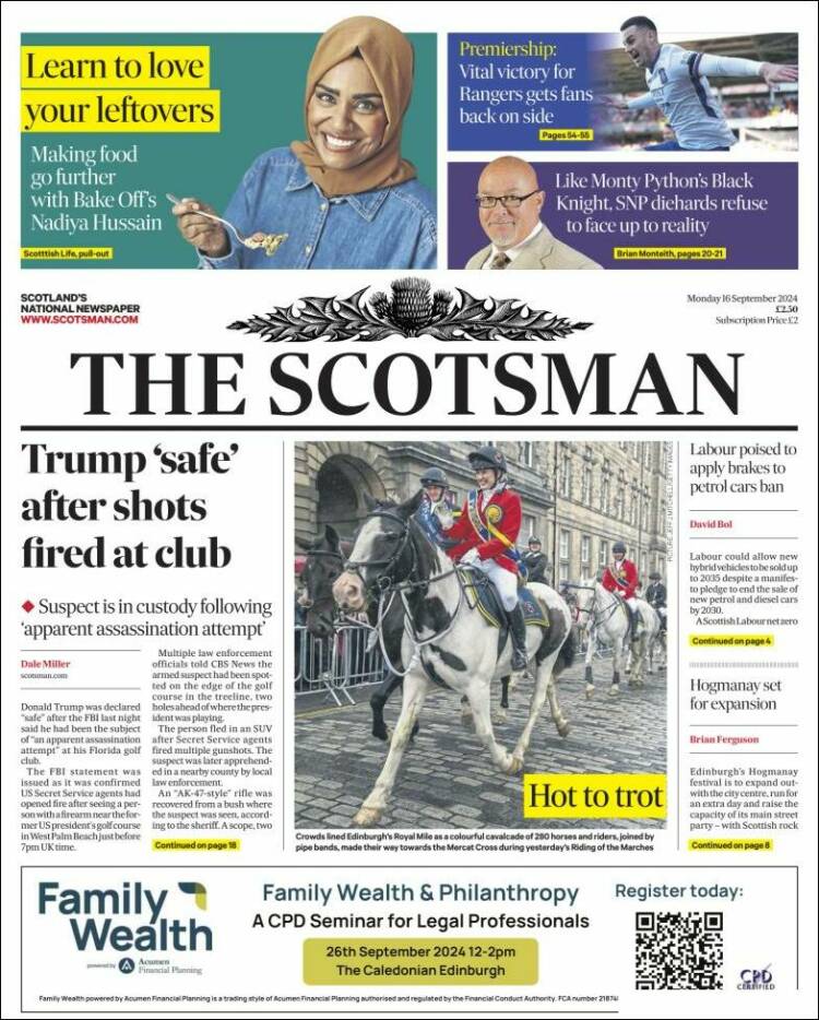 Portada de The Scotsman (Reino Unido)
