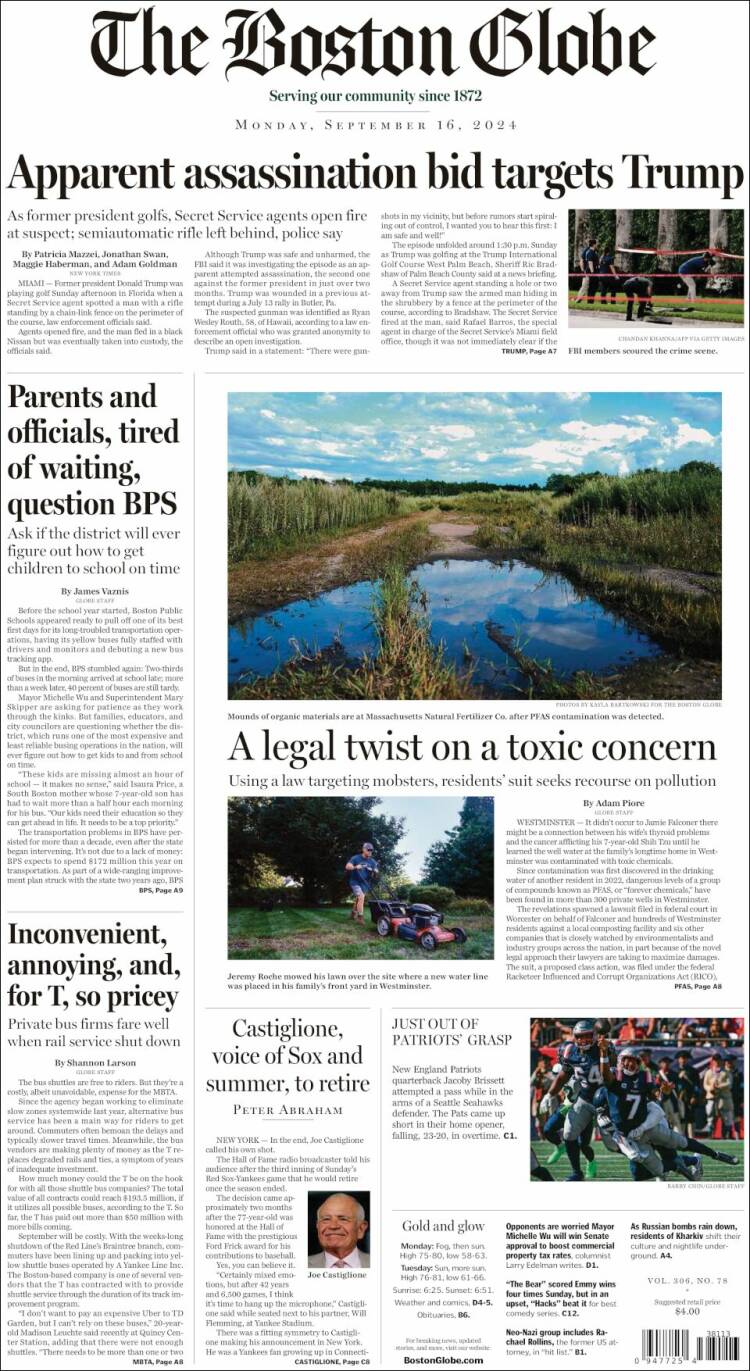 Portada de Boston Globe (USA)