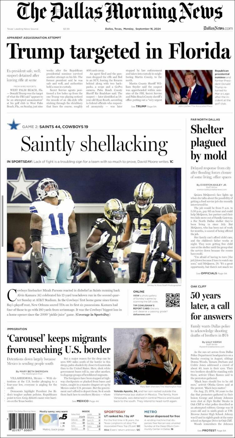 Portada de Dallas Morning News (USA)