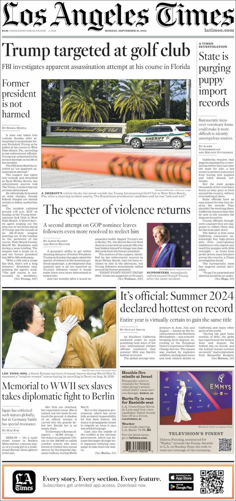 Portada de Los Angeles Times (USA)