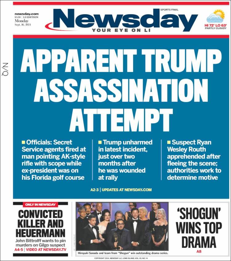 Portada de Newsday (USA)