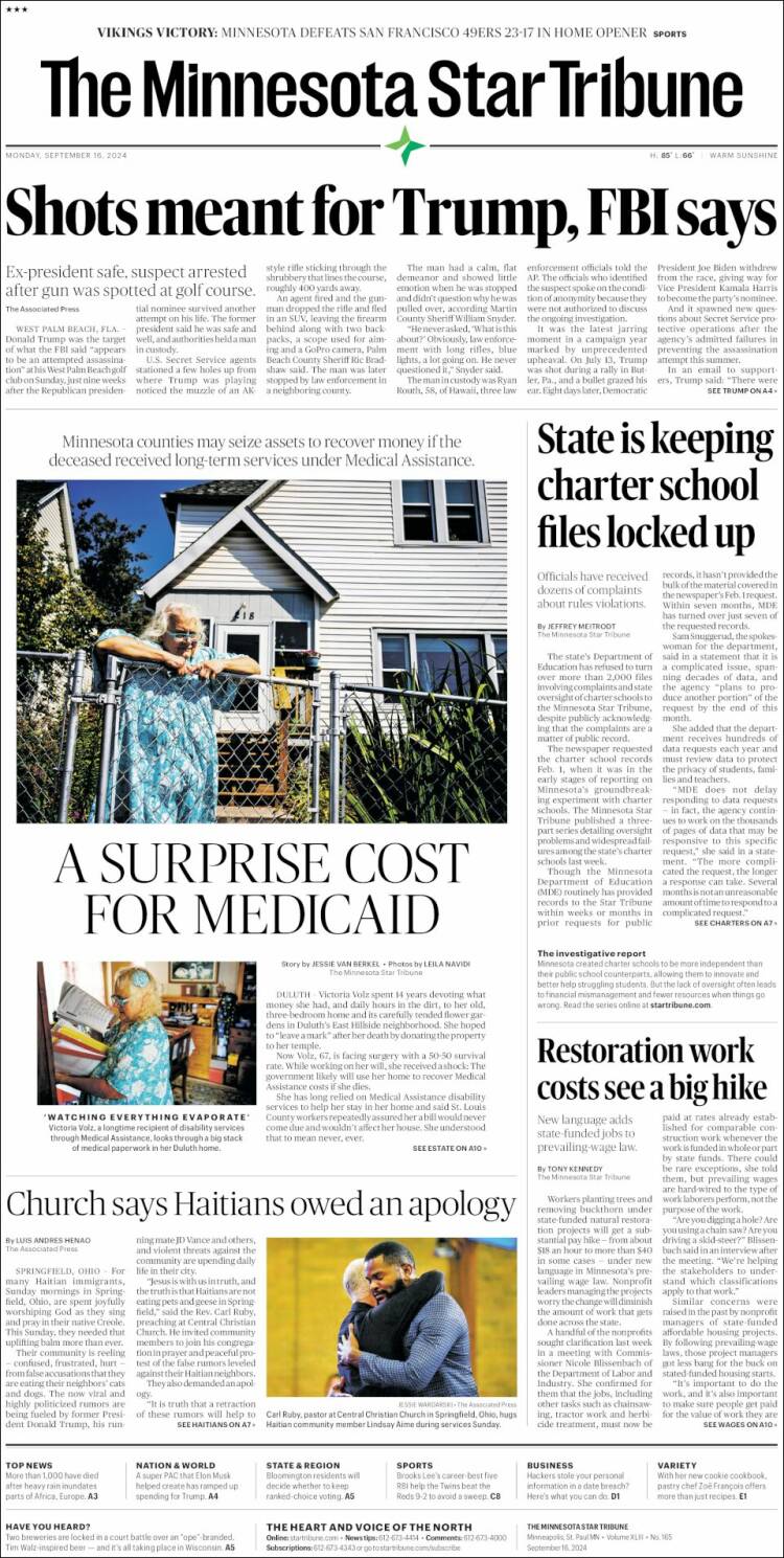 Portada de Star Tribune (USA)