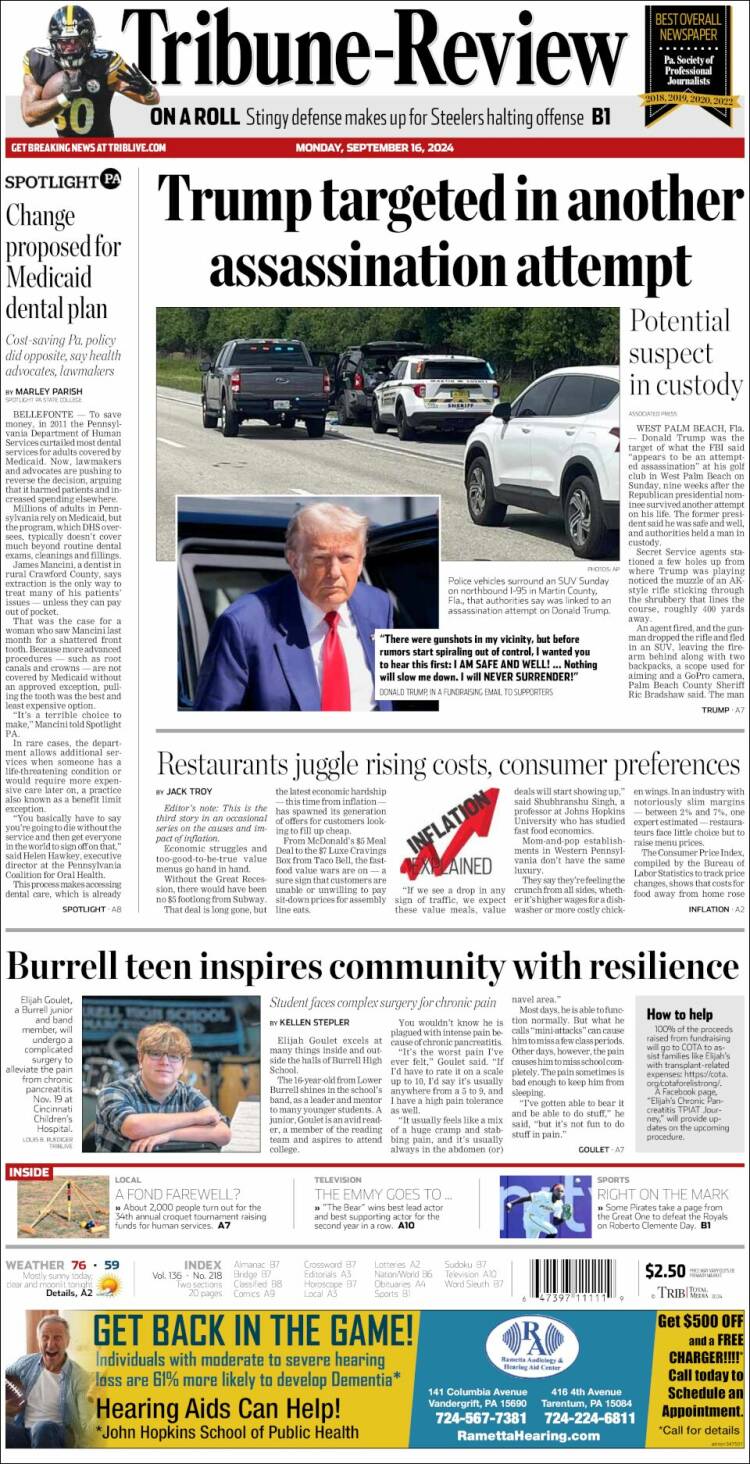 Portada de Tribune-Review (USA)