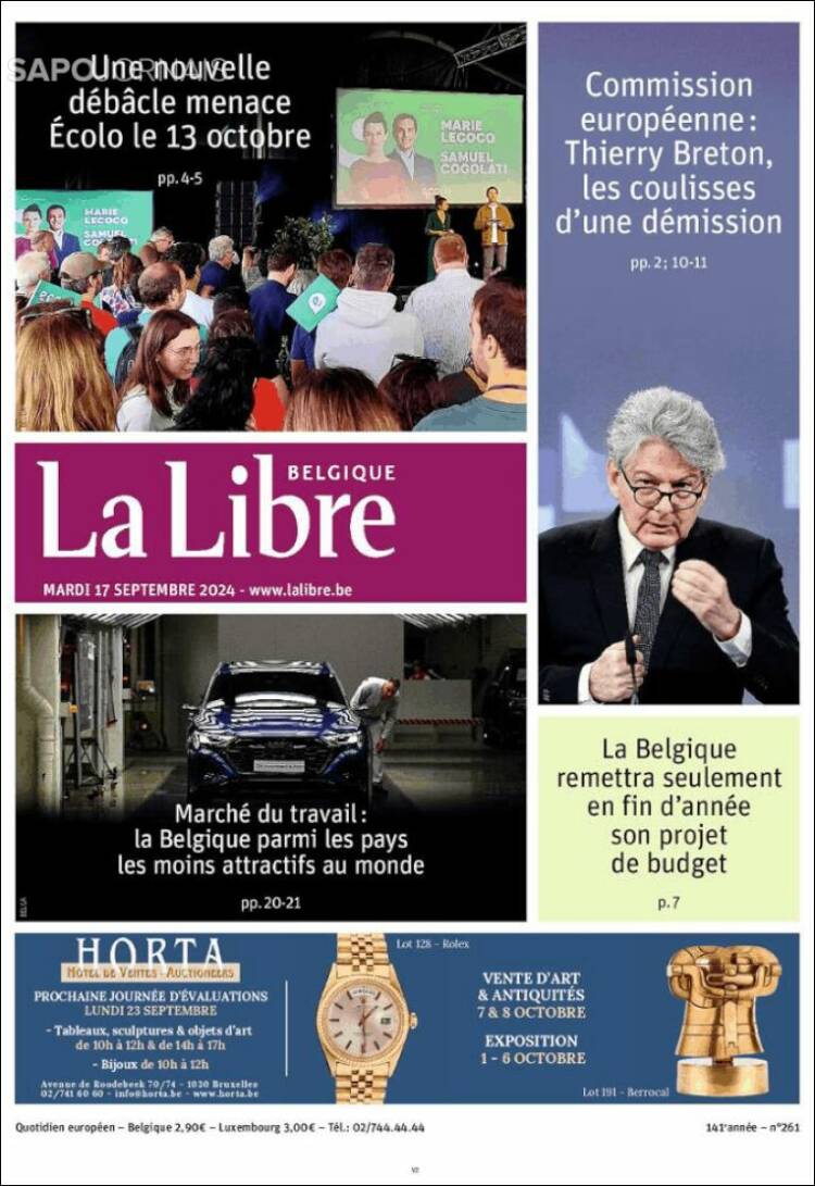 Portada de La Libre.be (B&eacute;lgica)