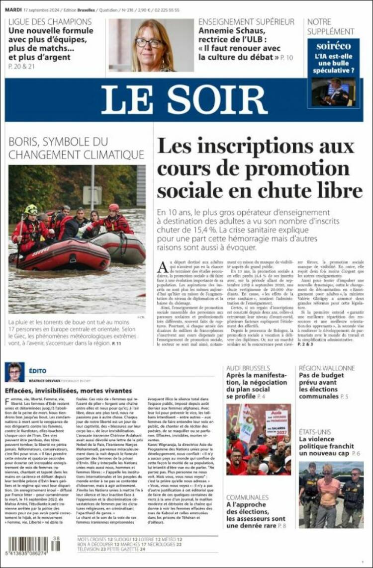 Portada de Le Soir (B&eacute;lgica)