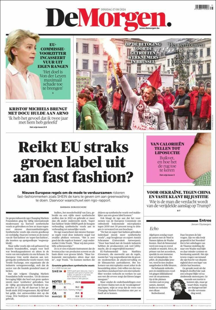 Portada de De Morgen (B&eacute;lgica)