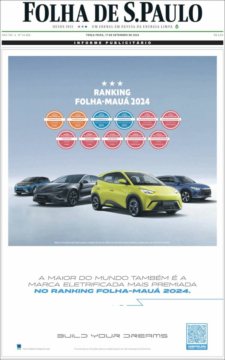 Portada de Folha de São Paulo (Brasil)
