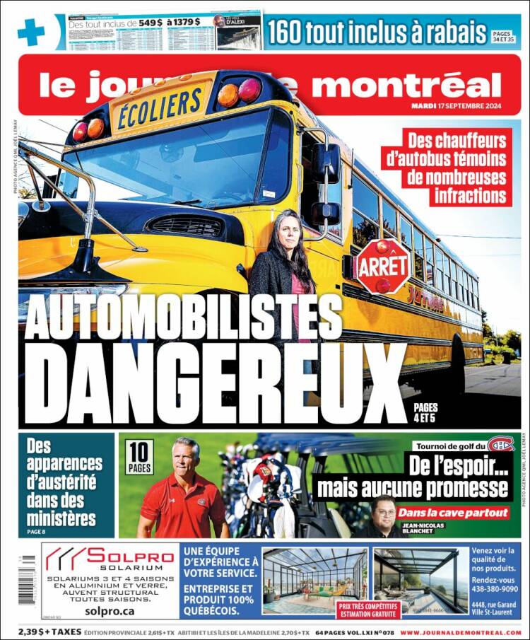 Portada de Le Journal de Montréal (Canadá)