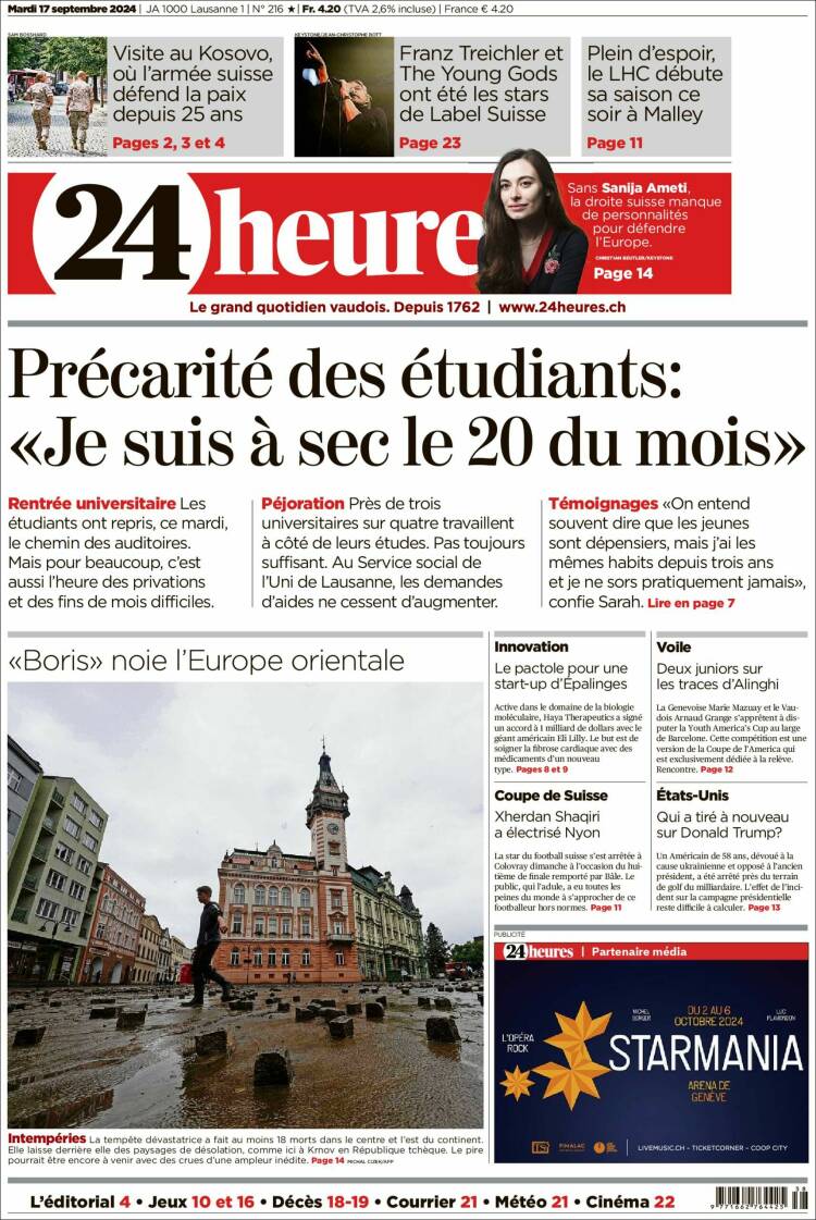 Portada de 24 Heures (Suiza)