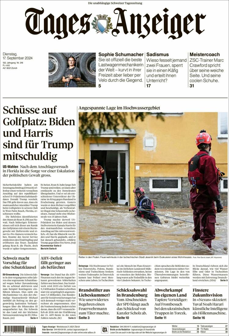 Portada de Tages-Anzeiger (Suiza)
