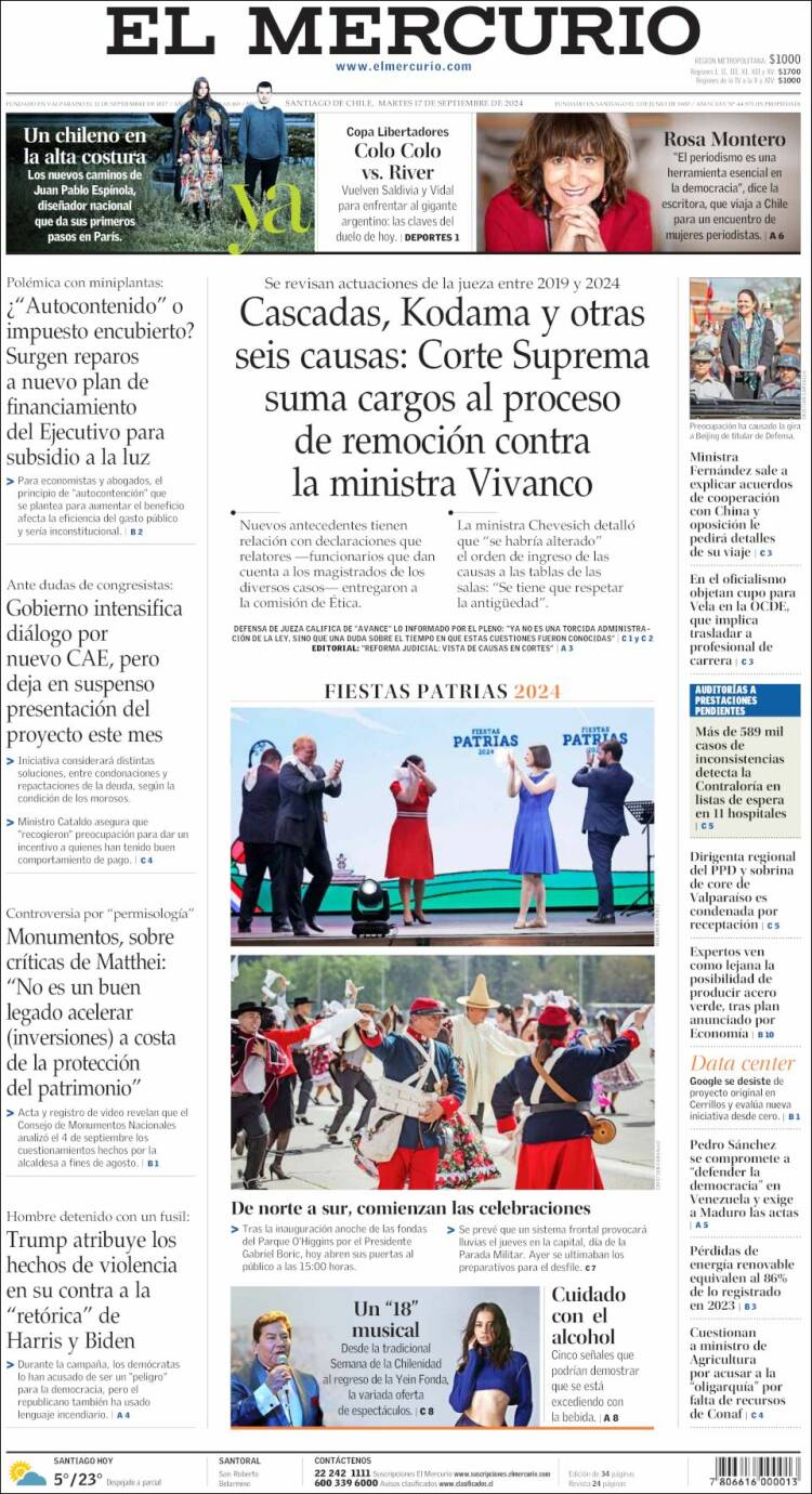 Portada de El Mercurio (Chile)