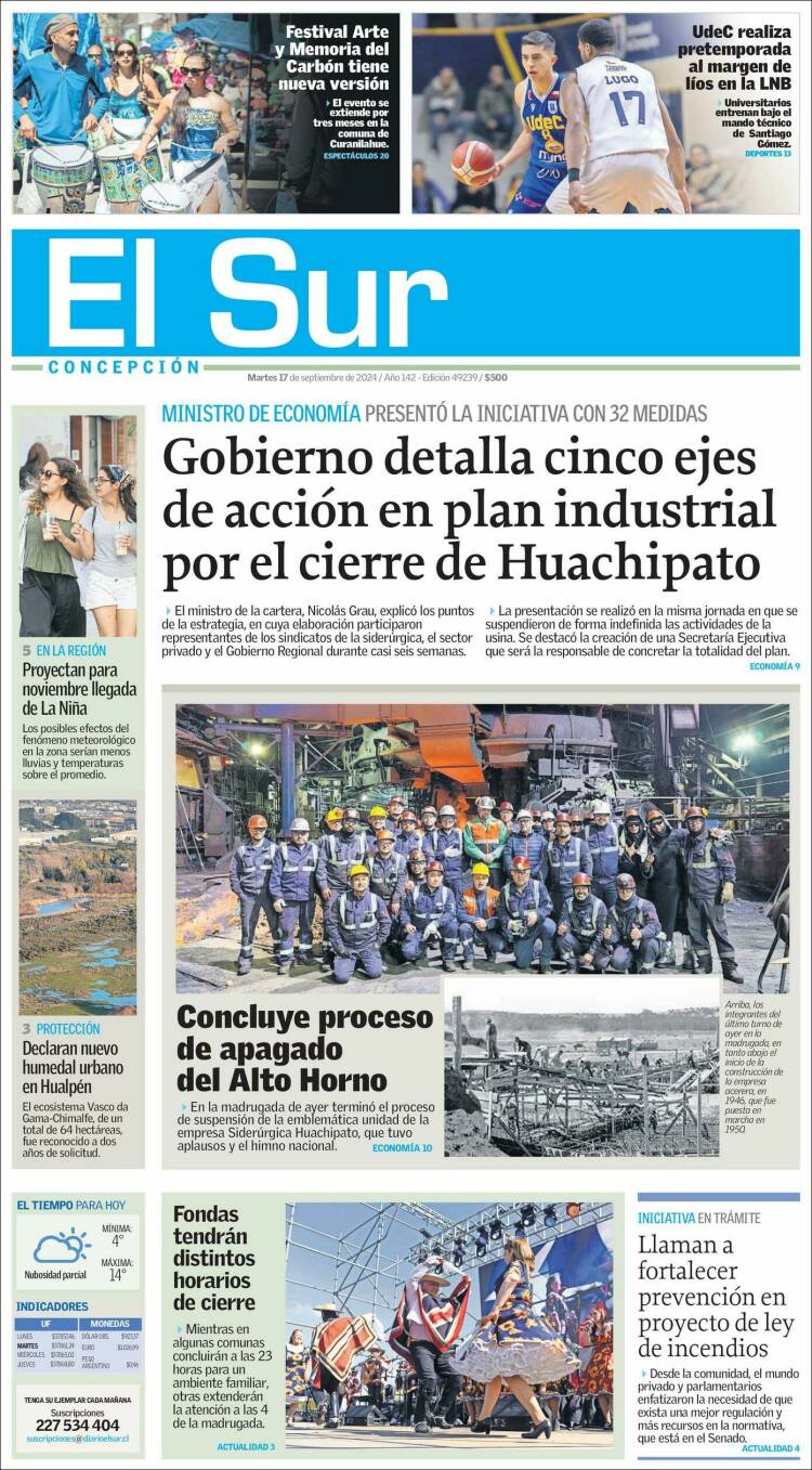 Portada de El Sur (Chile)