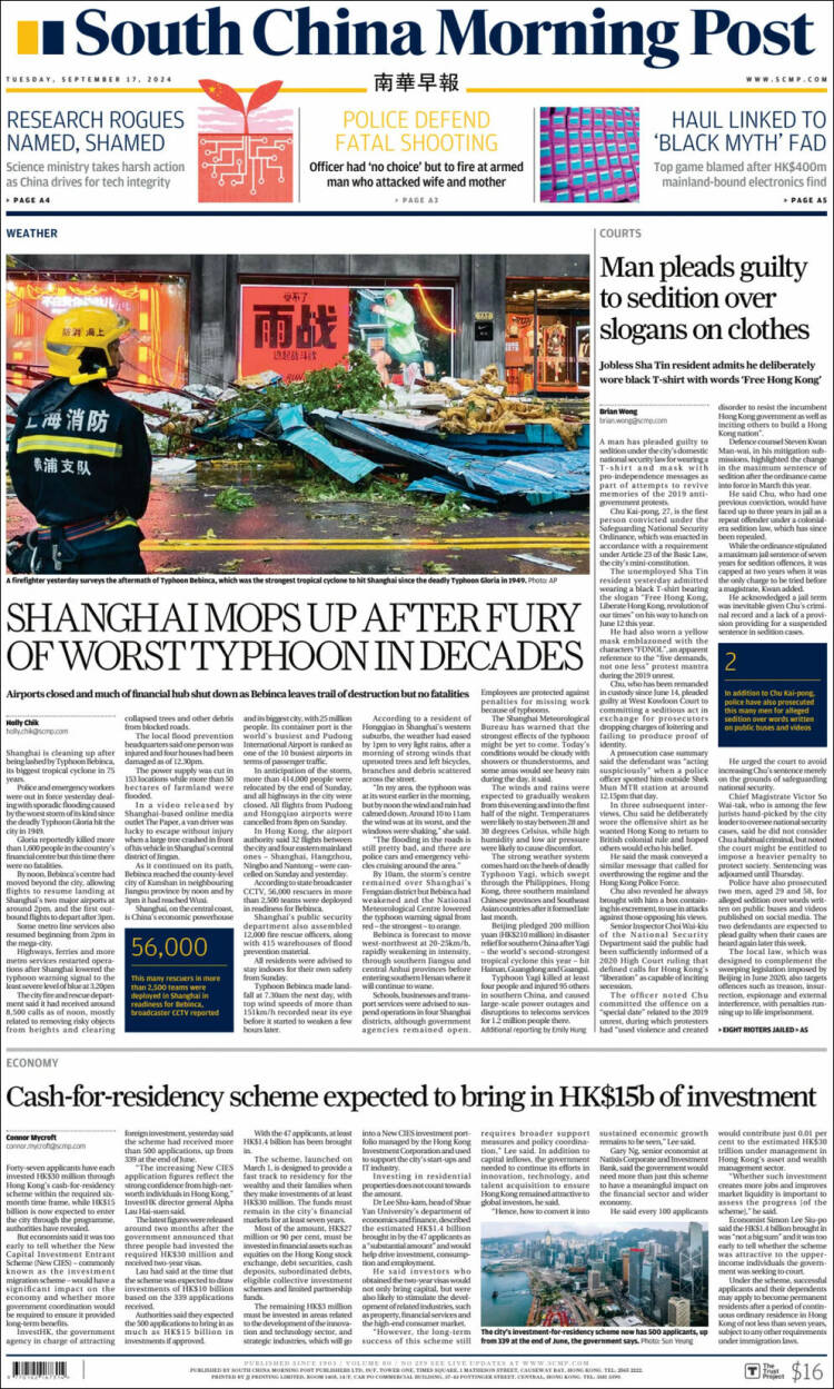 Portada de South China Morning Post (China)