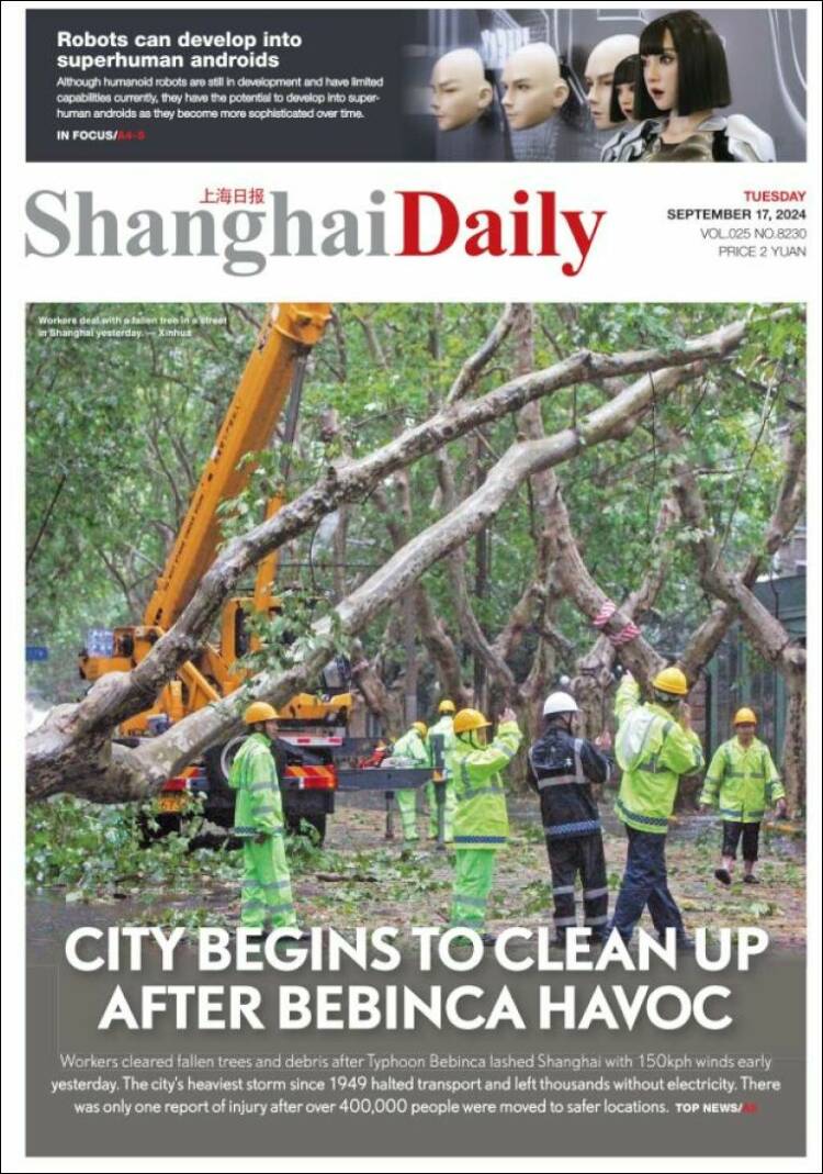 Portada de Shanghai Daily (China)