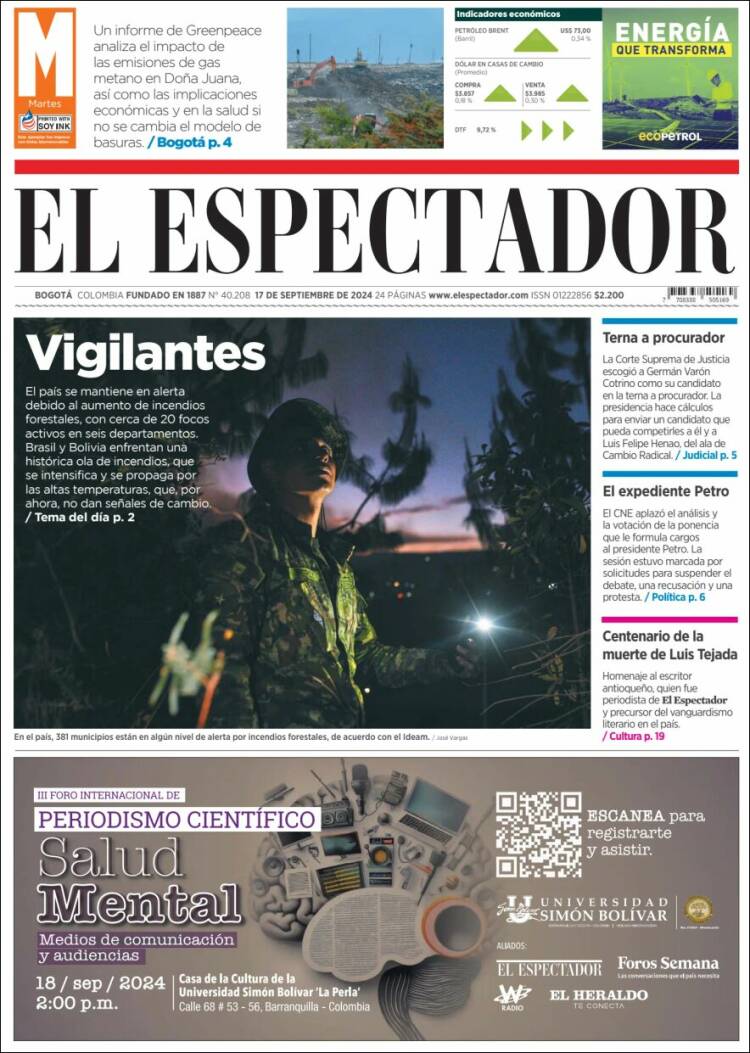 Portada de El Espectador (Colombia)