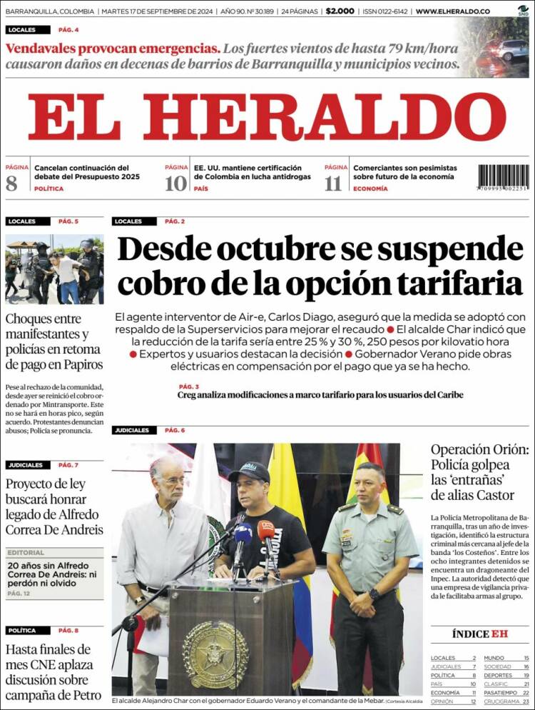 Portada de El Heraldo (Colombia)