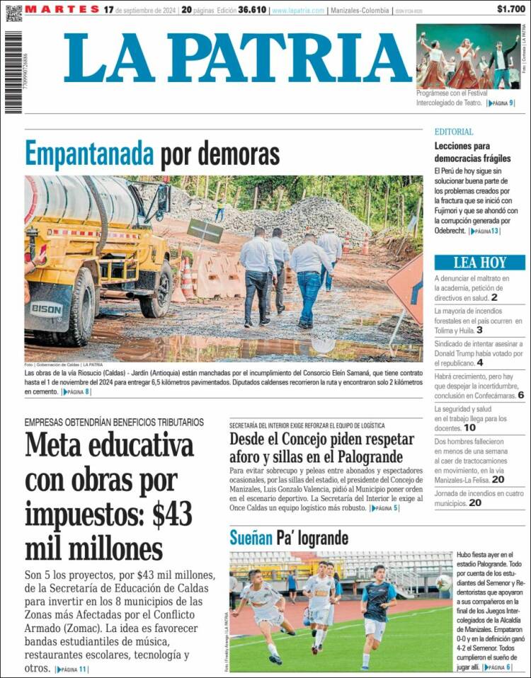 Portada de La Patria (Colombia)