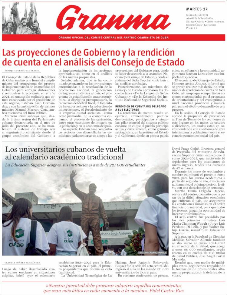 Portada de Granma (Cuba)