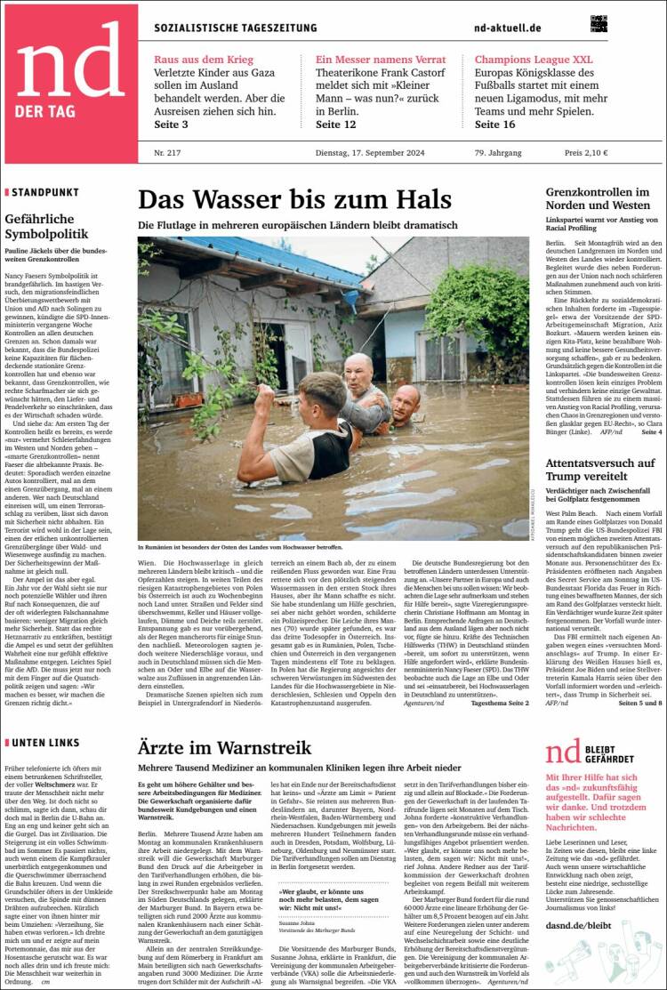 Portada de Neues Deutschland (Alemania)