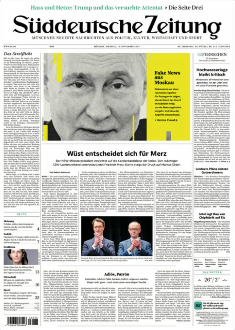 Portada de Sueddeutsche (Alemania)