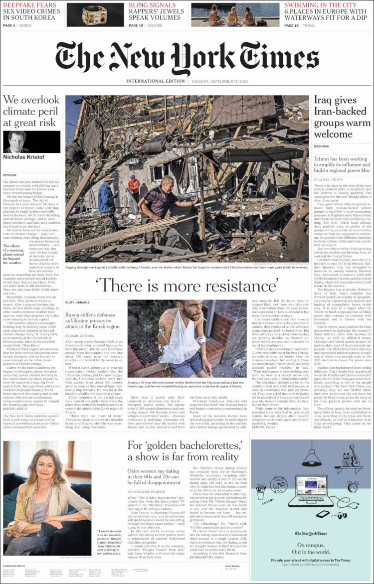 Portada de International New York Times (Europa)