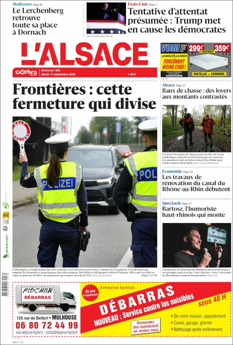 Portada de Journal L'Alsace (Francia)