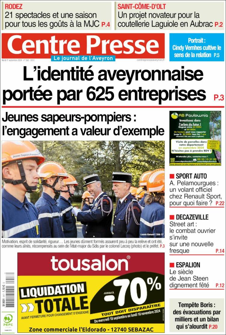 Portada de Centre Presse (Francia)