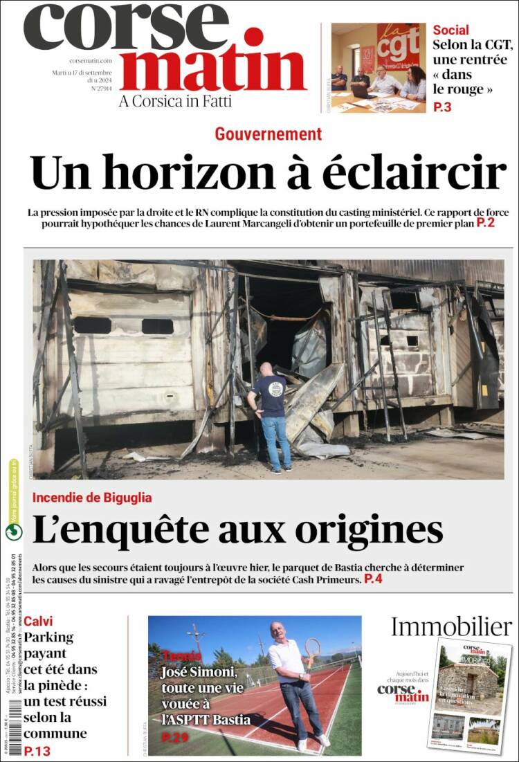 Portada de Corse-Matin (Francia)