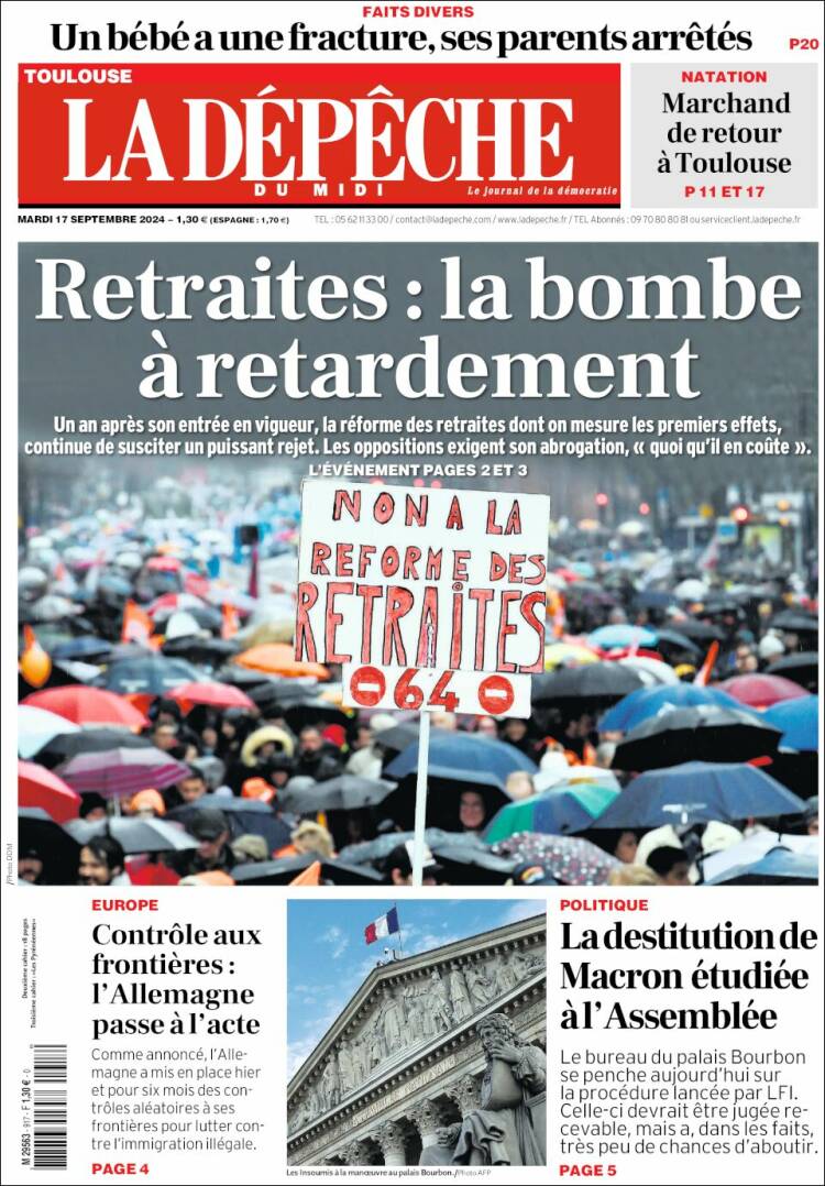 Portada de La Dépêche du Midi (Francia)