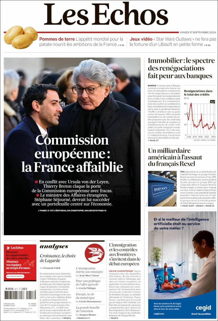 Portada de Les Echos (Francia)