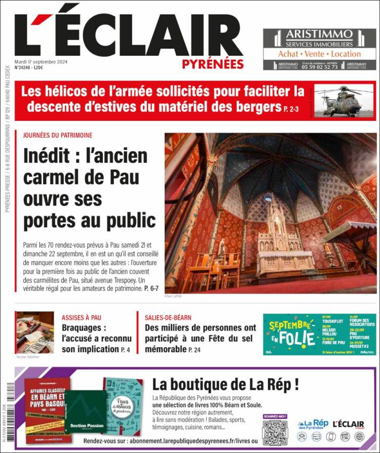 Portada de L'Eclair des Pyrénées (Francia)