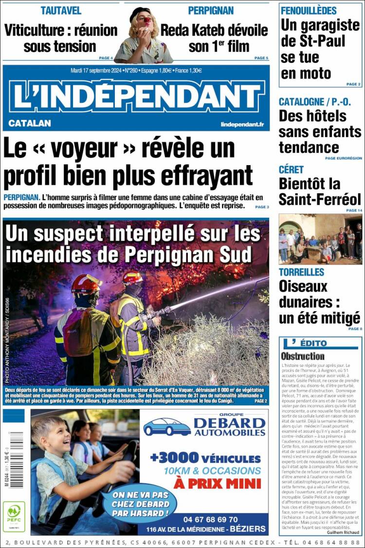 Portada de Le Indépendant (Francia)