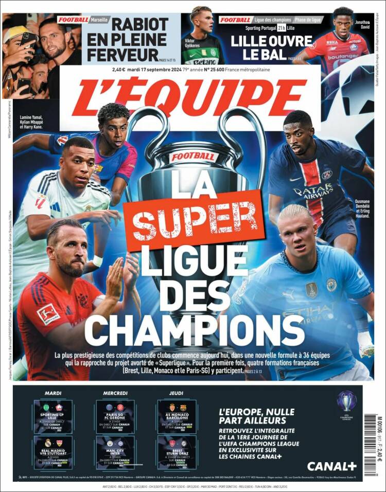 Portada de L'Equipe (Francia)