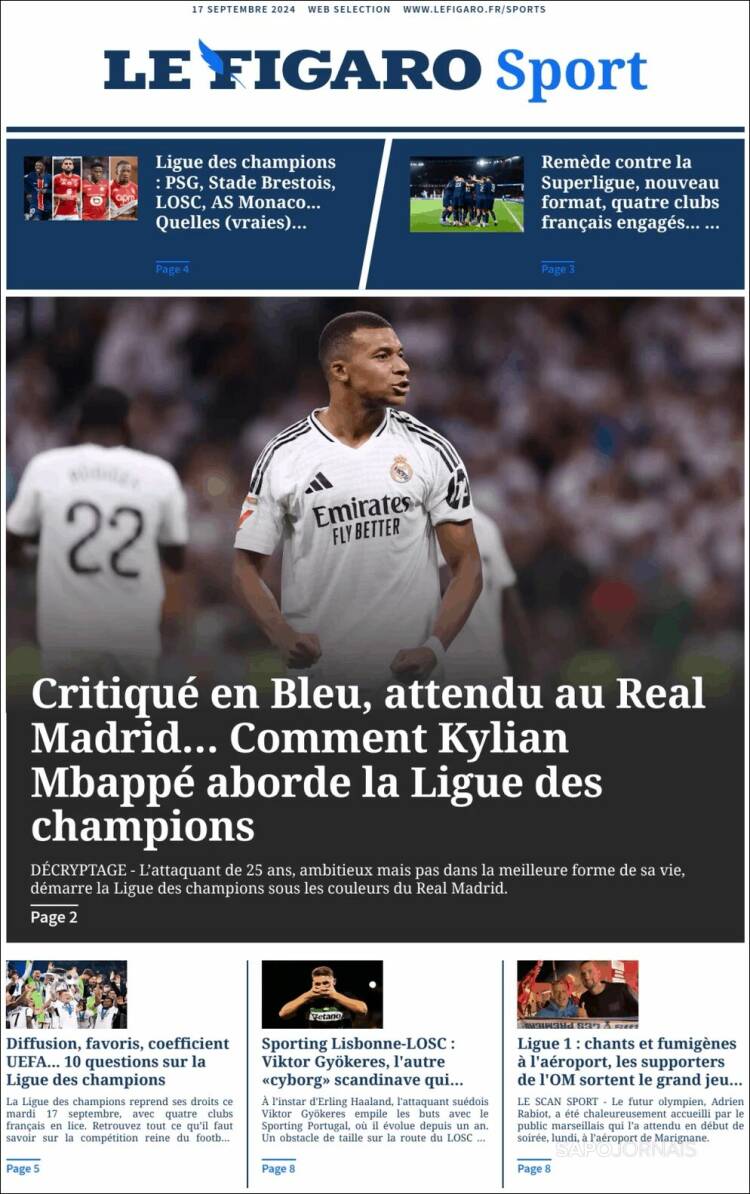 Portada de Le Figaro Sport (Francia)