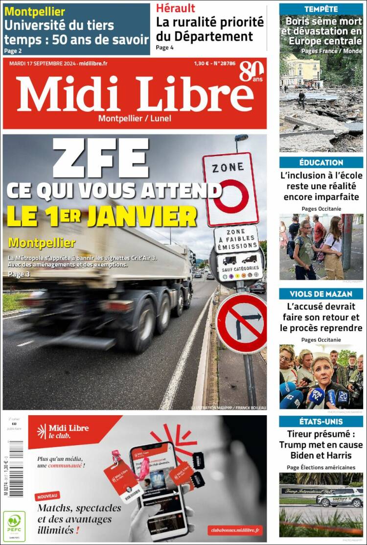 Portada de Midi Libre (Francia)
