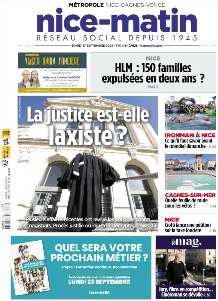 Portada de Nice-Matin (Francia)