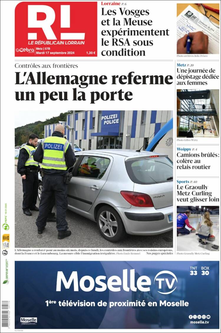 Portada de Le Republicain Lorrain (Francia)