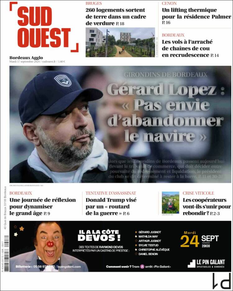 Portada de Sud Ouest (Francia)