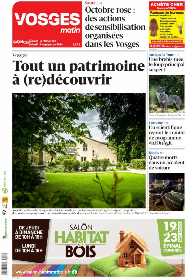 Portada de Vosges Matin (Francia)