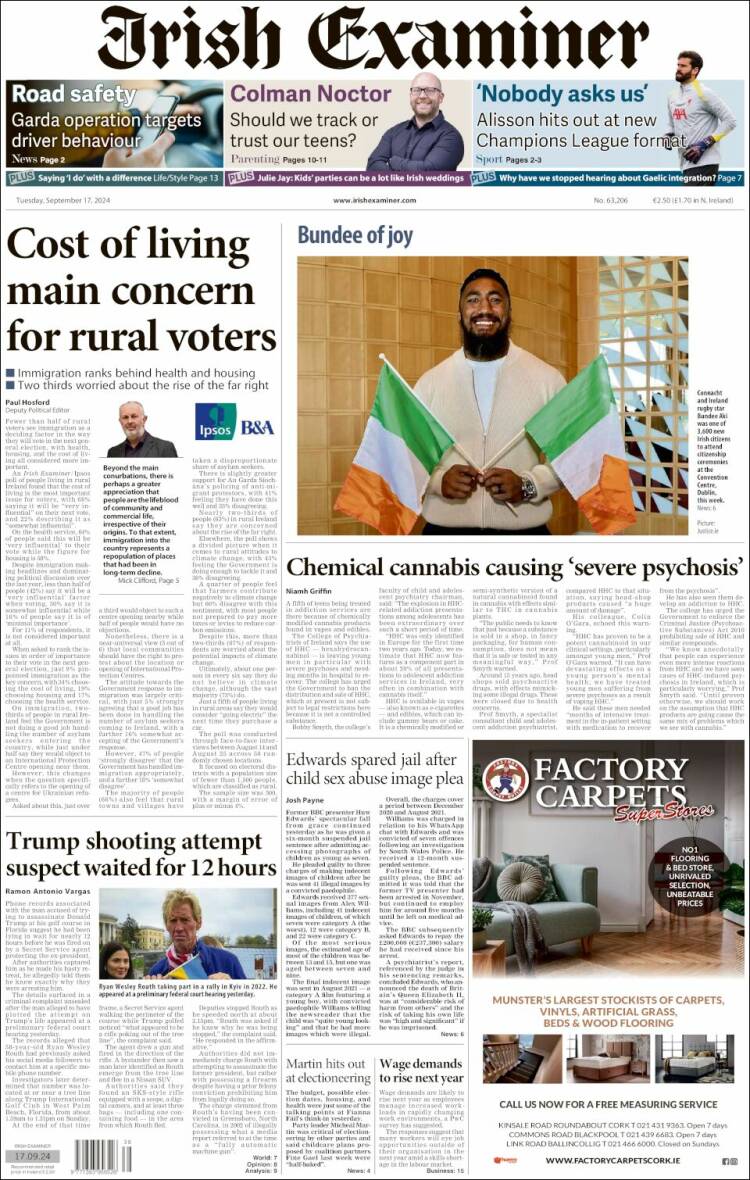 Portada de Irish Examiner (Irlanda)