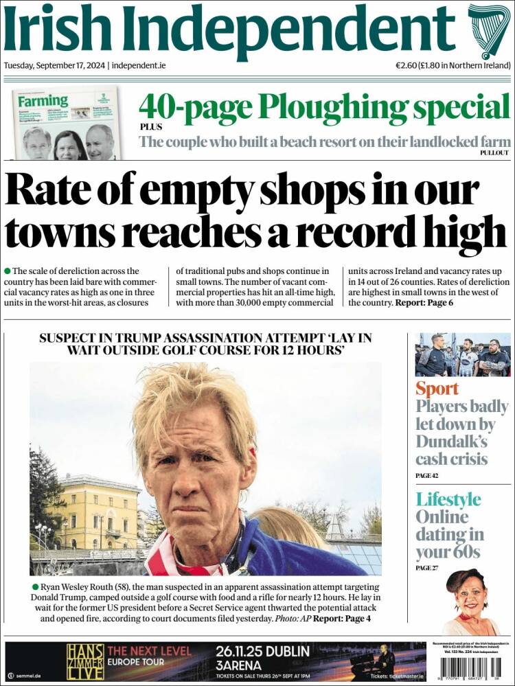 Portada de Irish Independent (Irlanda)