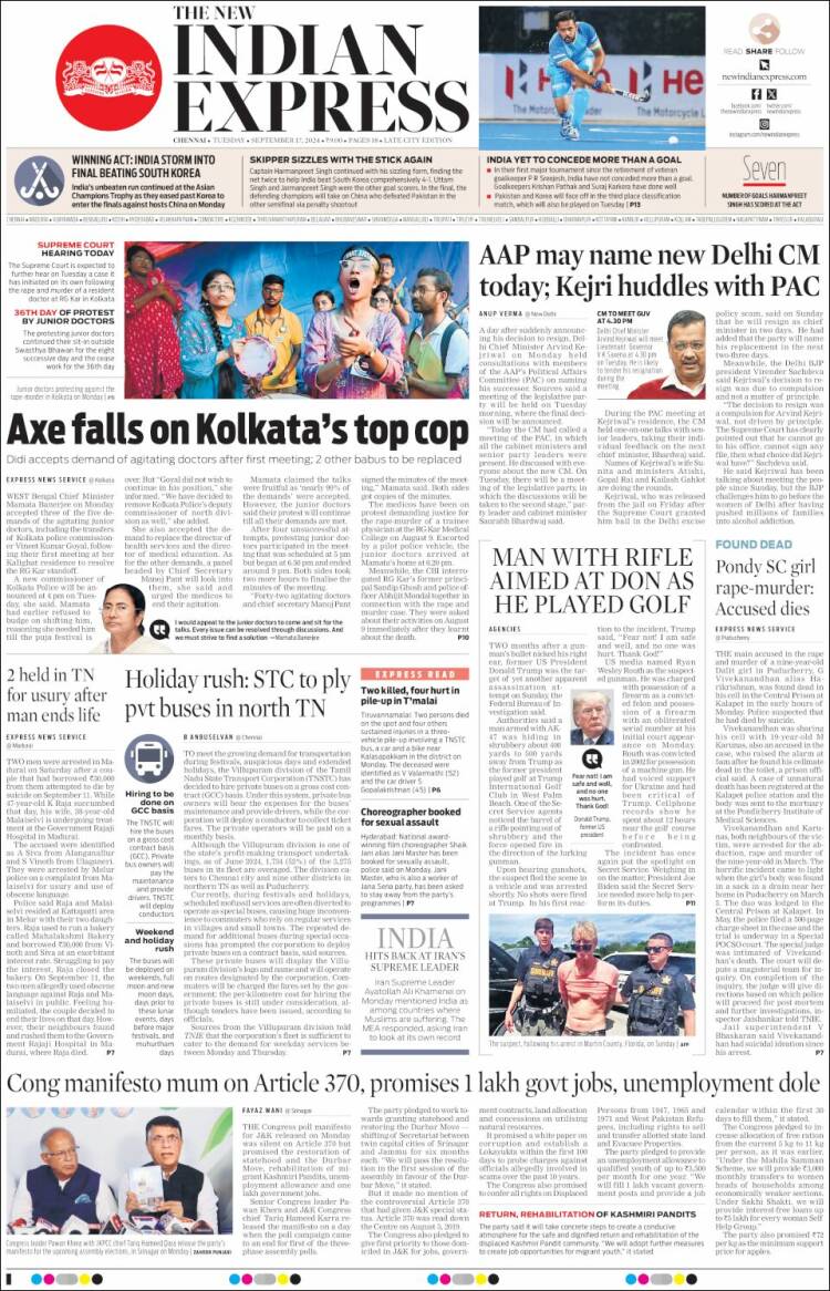 Portada de New Indian Express (India)